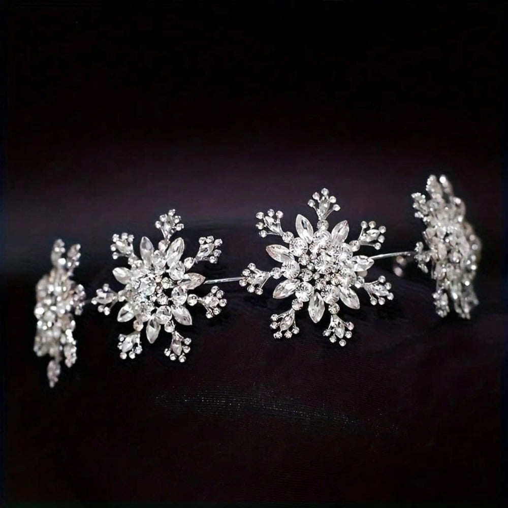 Tiara Crown - for Women Rhinestone Snowflake Bridal Wedding Prom Diadem Headband - product detail view 12