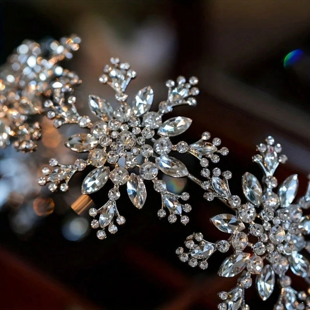 Tiara Crown - for Women Rhinestone Snowflake Bridal Wedding Prom Diadem Headband - product detail view 14