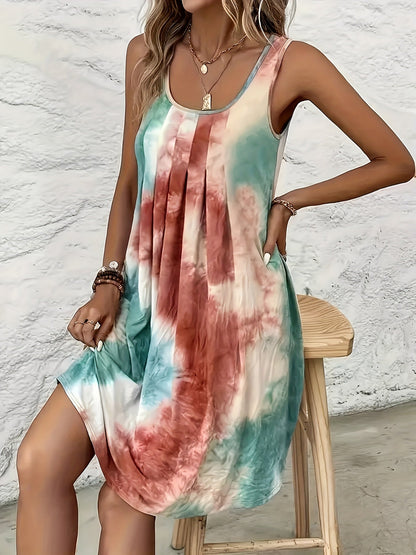 Tie Dye Floral Dress – Lightweight Sleeveless Beach Midi detail view