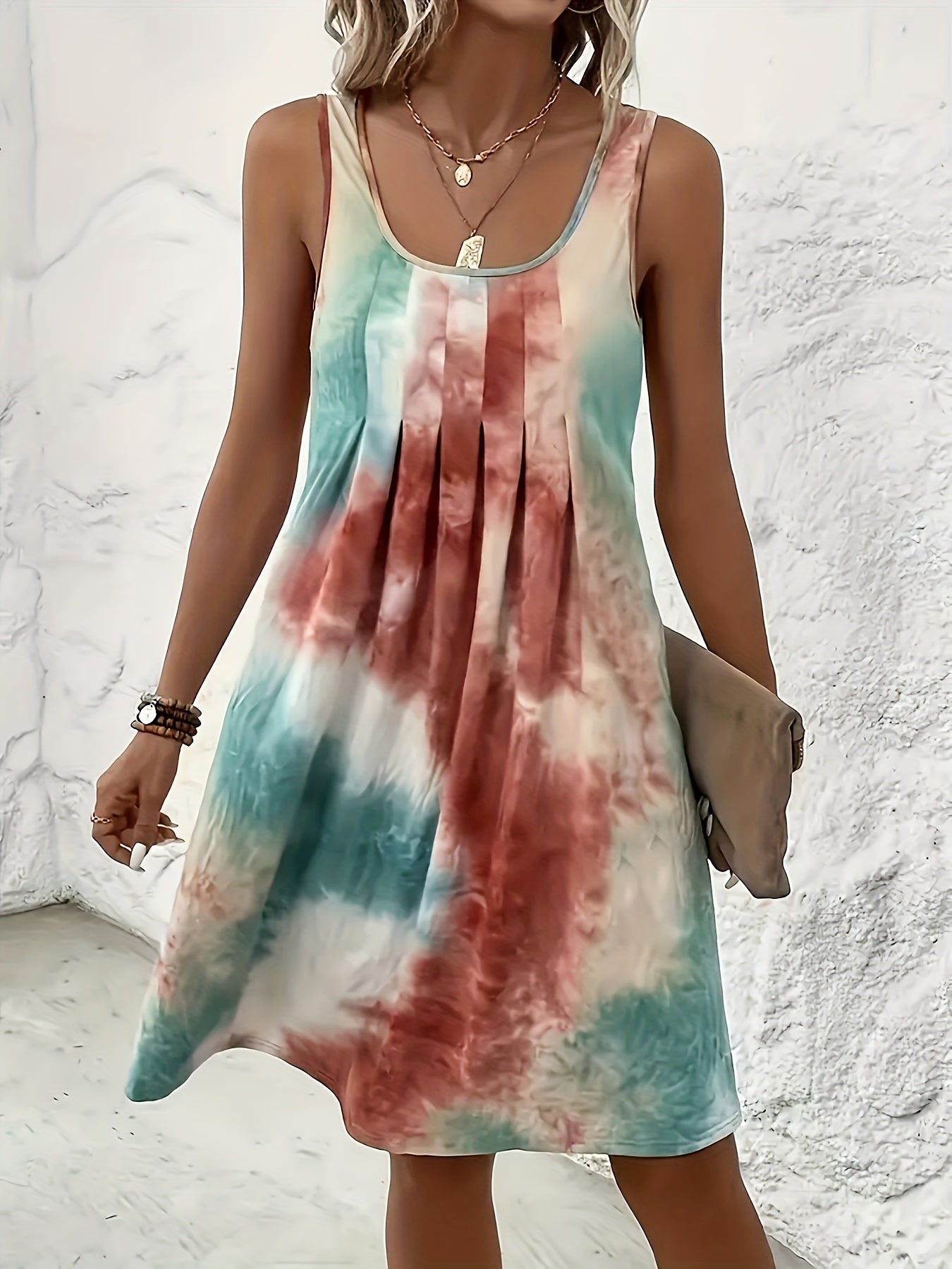 Tie Dye Floral Dress – Lightweight Sleeveless Beach Midi detail view