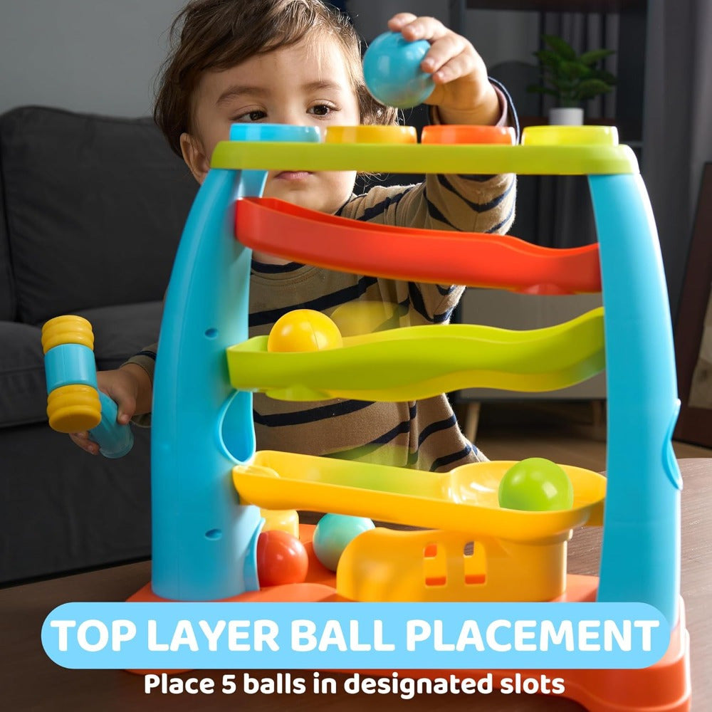 Toddler Ball Drop Hammer Toy - Pounding balls, stacking track and toy hammer – view 6