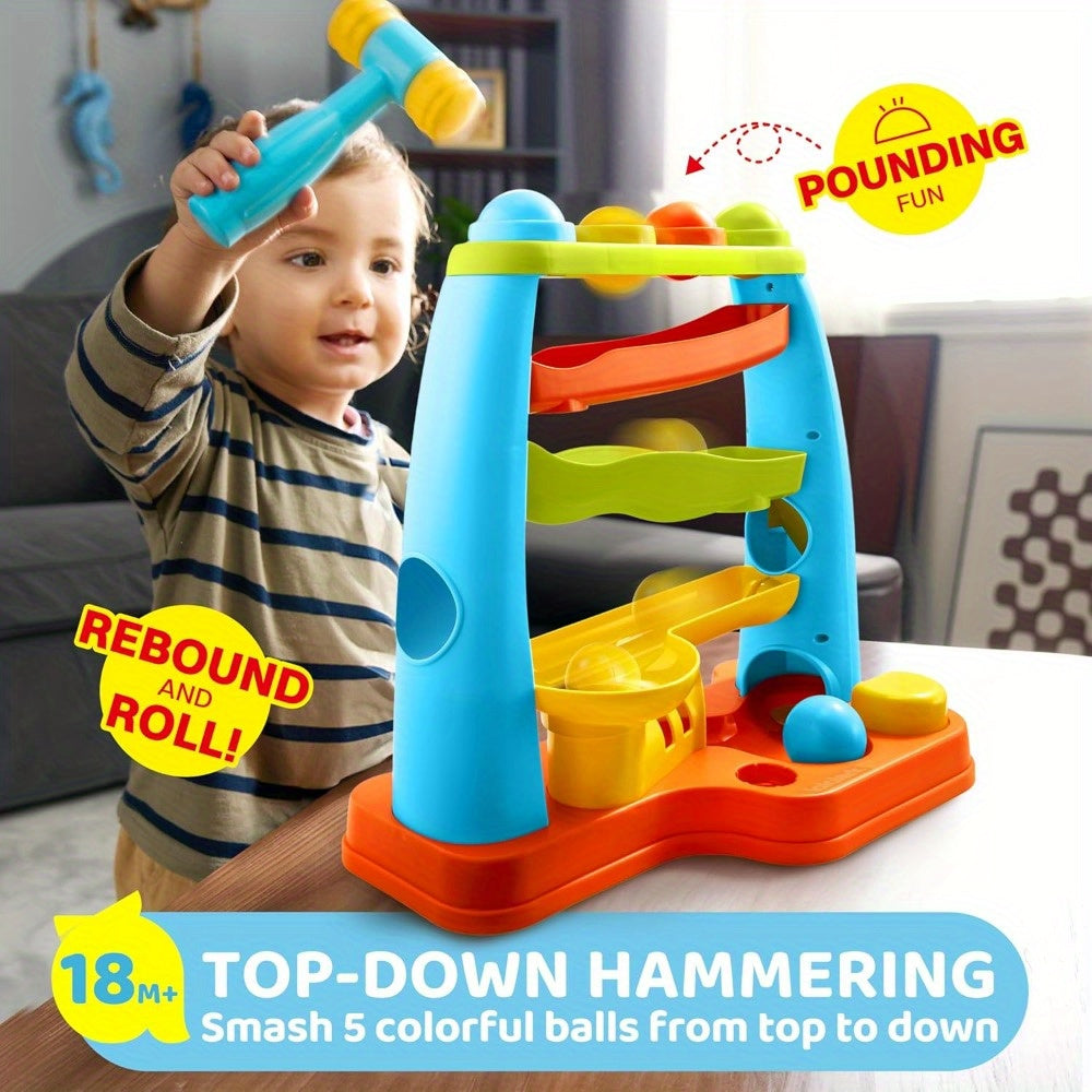 Toddler Ball Drop Hammer Toy - Pounding balls, stacking track and toy hammer – view 13