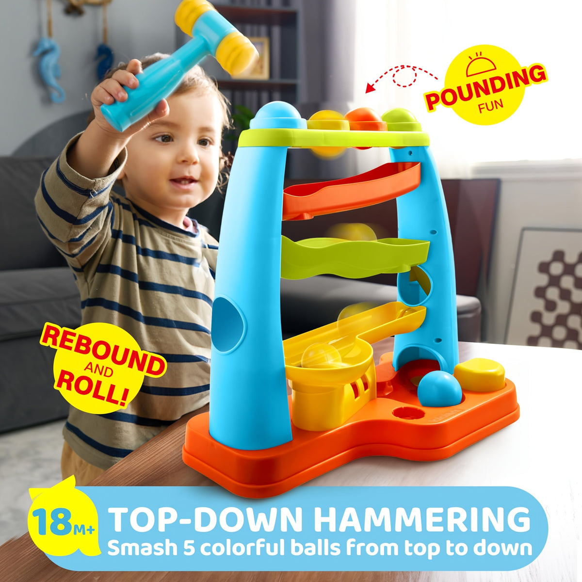 Toddler Ball Drop Hammer Toy - Pounding balls, stacking track and toy hammer – view 16