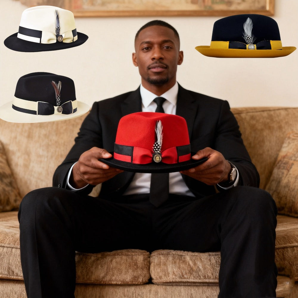Top Hat - Men Vintage British Gentleman Cashmere Wool Felt Dress Adjustable 57-60cm - product detail view 4