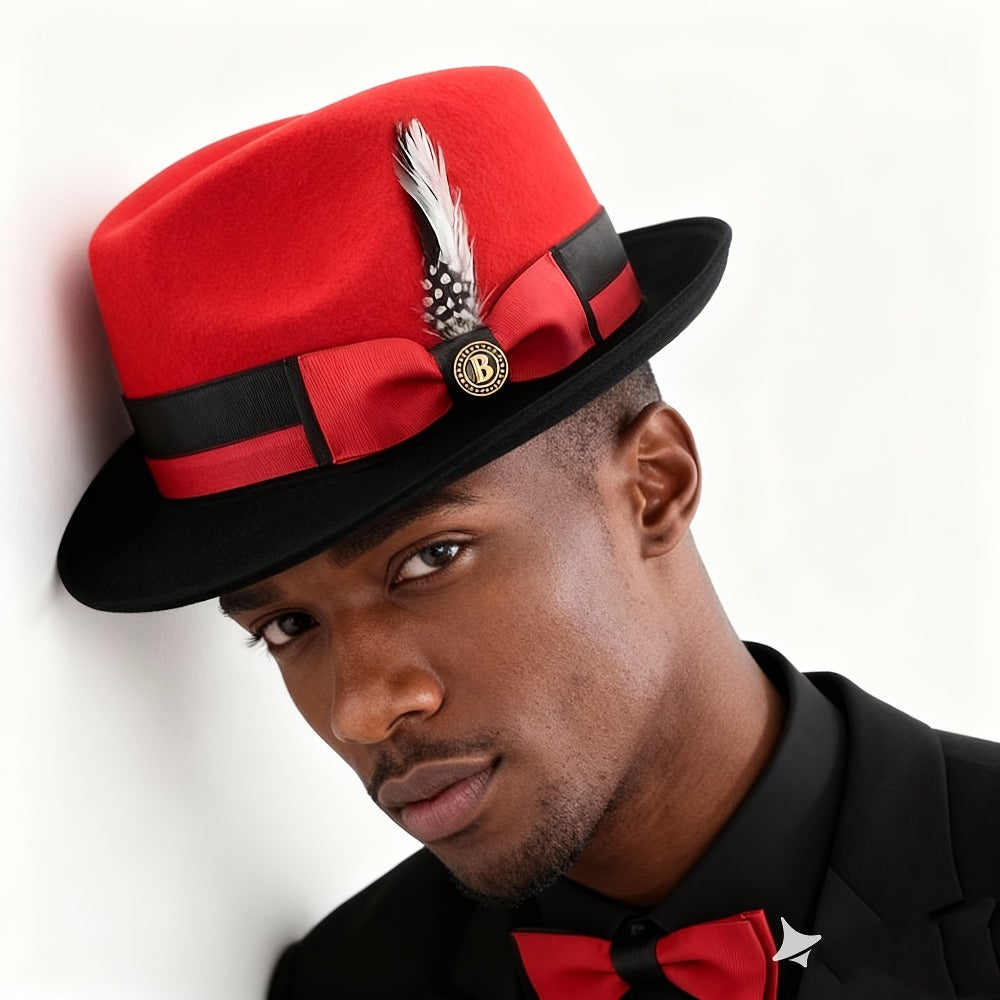 Top Hat - Men Vintage British Gentleman Cashmere Wool Felt Dress Adjustable 57-60cm - product detail view 7