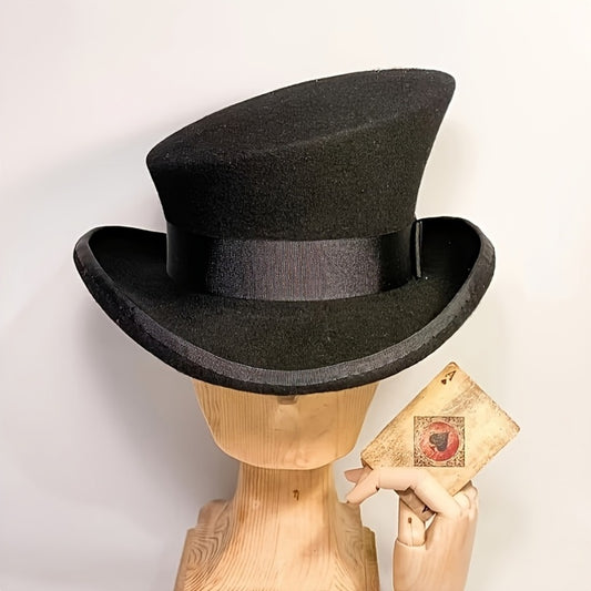 Top Hat - Wool Felt with Ribbon for Women Men - Asymmetrical Adjustable Church - main product view