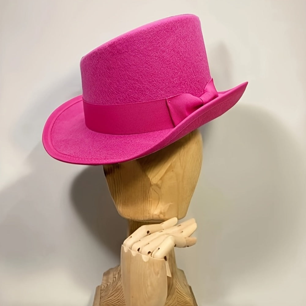 Top Hat - Wool Felt with Ribbon for Women Men - Asymmetrical Adjustable Church - product detail view 2