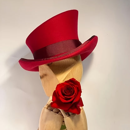 Top Hat - Wool Felt with Ribbon for Women Men - Asymmetrical Adjustable Church - product detail view 6