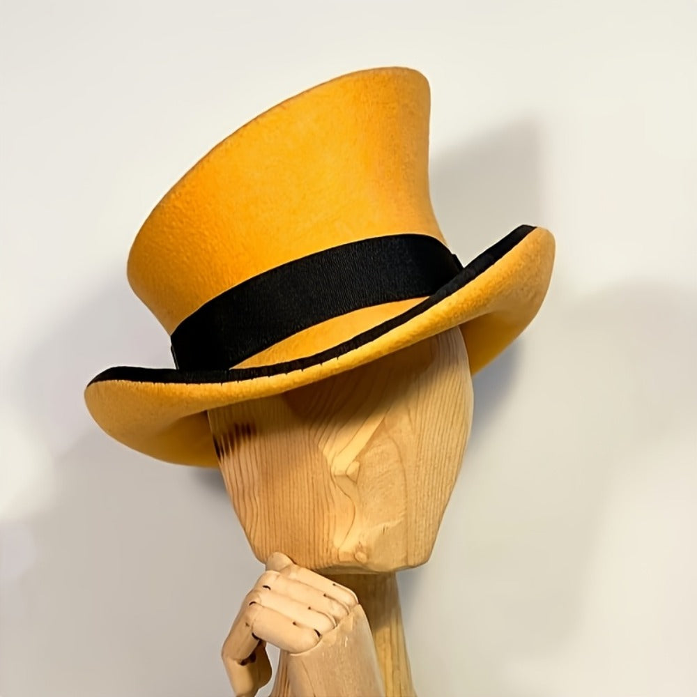 Top Hat - Wool Felt with Ribbon for Women Men - Asymmetrical Adjustable Church - product detail view 10