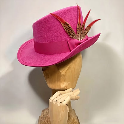 Top Hat - Wool Felt with Ribbon for Women Men - Asymmetrical Adjustable Church - product detail view 11
