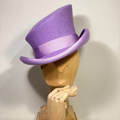 Top Hat - Wool Felt with Ribbon for Women Men - Asymmetrical Adjustable Church - product detail view 12