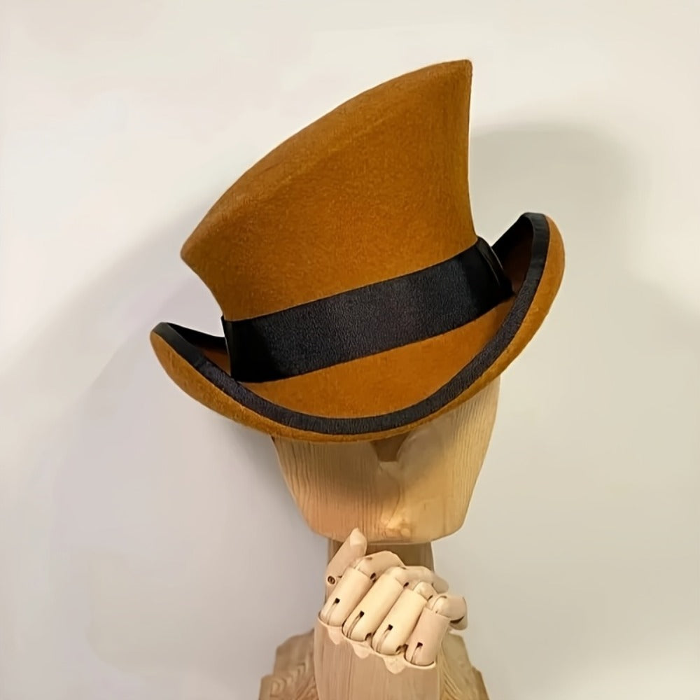 Top Hat - Wool Felt with Ribbon for Women Men - Asymmetrical Adjustable Church - product detail view 14