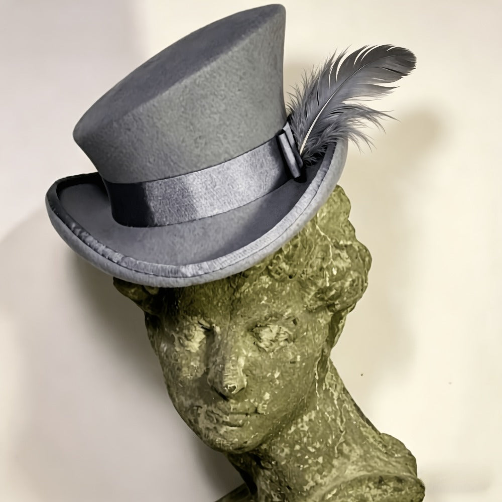 Top Hat - Wool Felt with Ribbon for Women Men - Asymmetrical Adjustable Church - product detail view 15