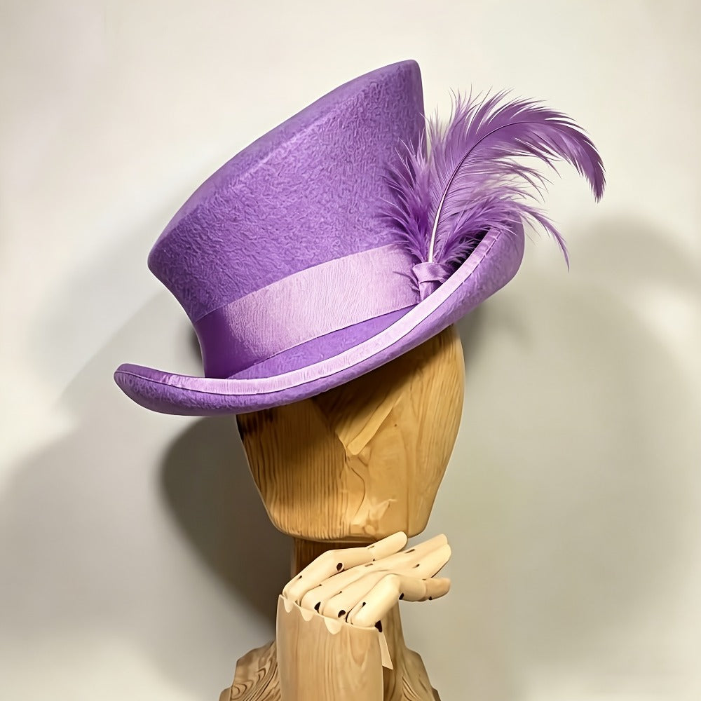 Top Hat - Wool Felt with Ribbon for Women Men - Asymmetrical Adjustable Church - product detail view 17