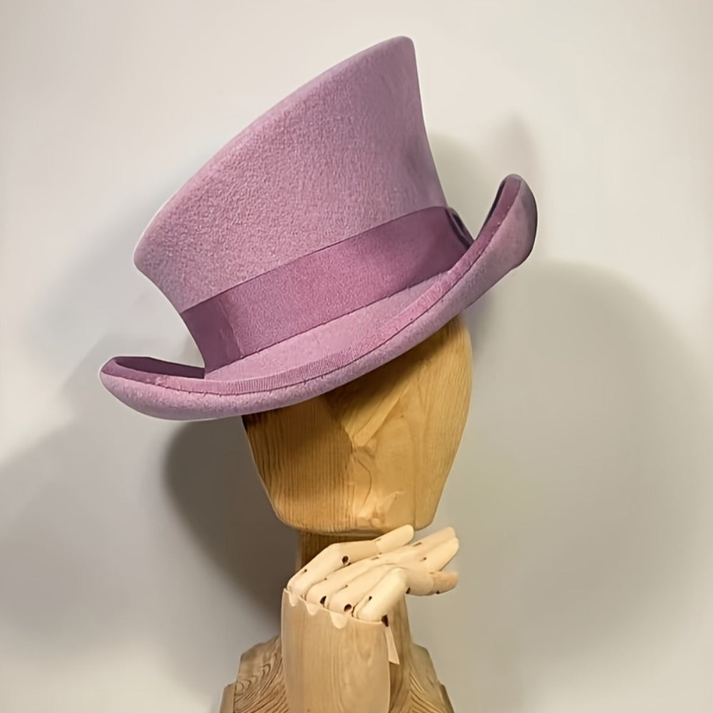 Top Hat - Wool Felt with Ribbon for Women Men - Asymmetrical Adjustable Church - product detail view 19