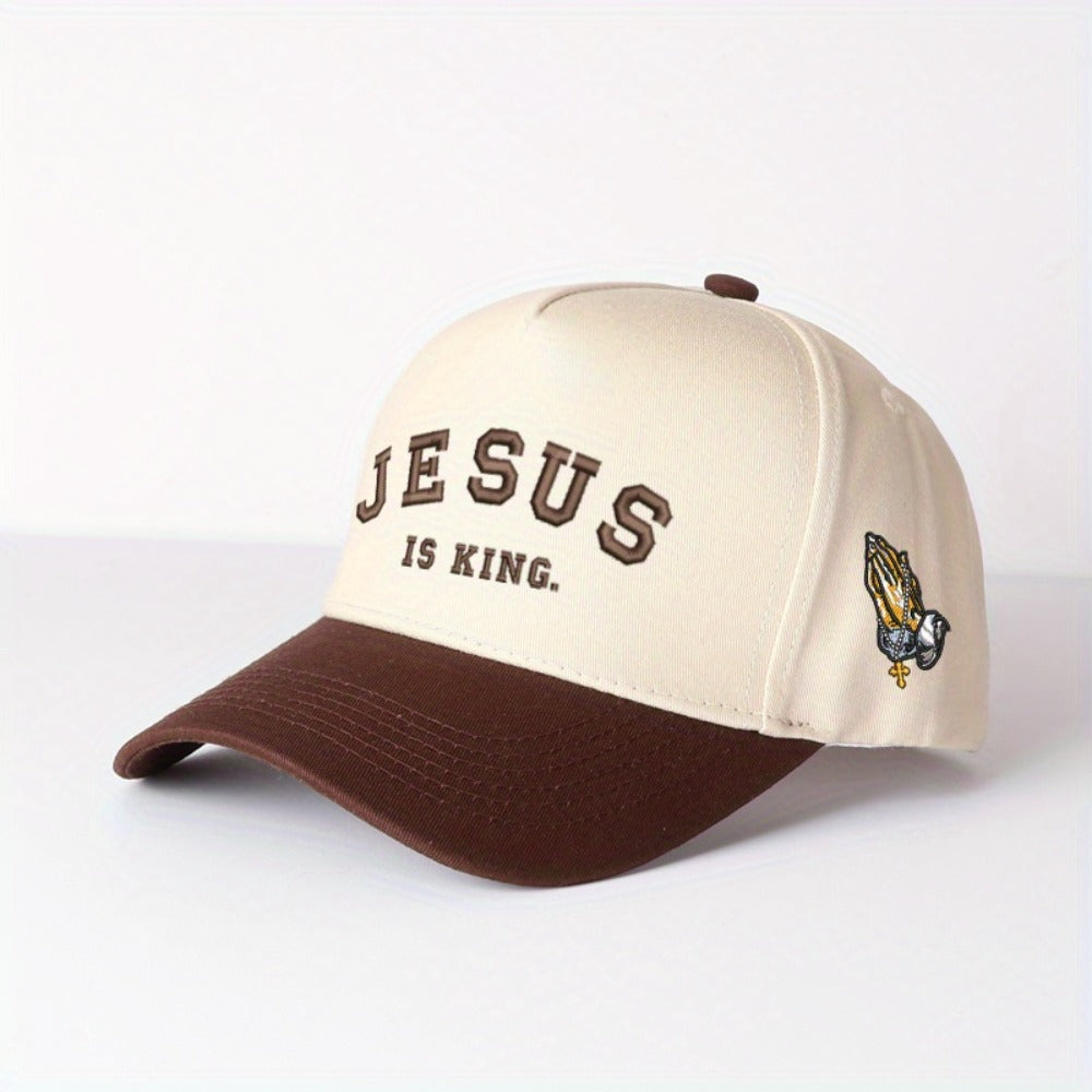Trucker Hat - Jesus Is King Embroidered Christian Faith Cap for Men Women Church Casual - product detail view 3