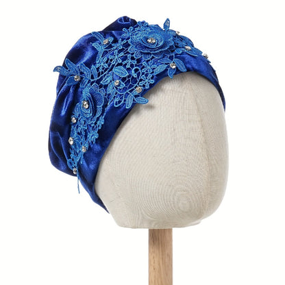 Turban Hat - 2-Pack for Women Applique Flower Ruffle Velvet Headscarf Bonnet Boho Head - product detail view 16