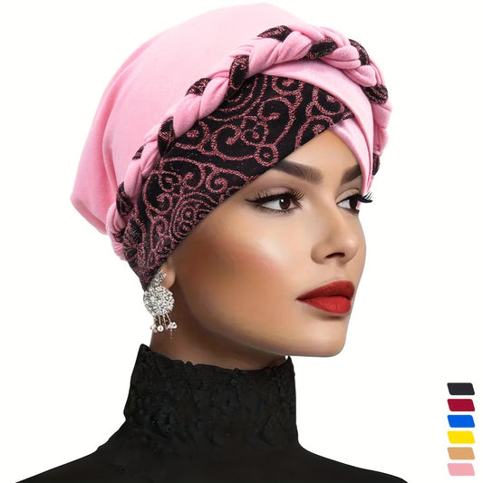 Turban Hats - Hat Women Braided Design Lace Stitching Solid Color Beanie - Chemo - main product view