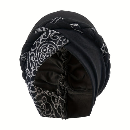Turban Hats - Hat Women Braided Design Lace Stitching Solid Color Beanie - Chemo - product detail view 3
