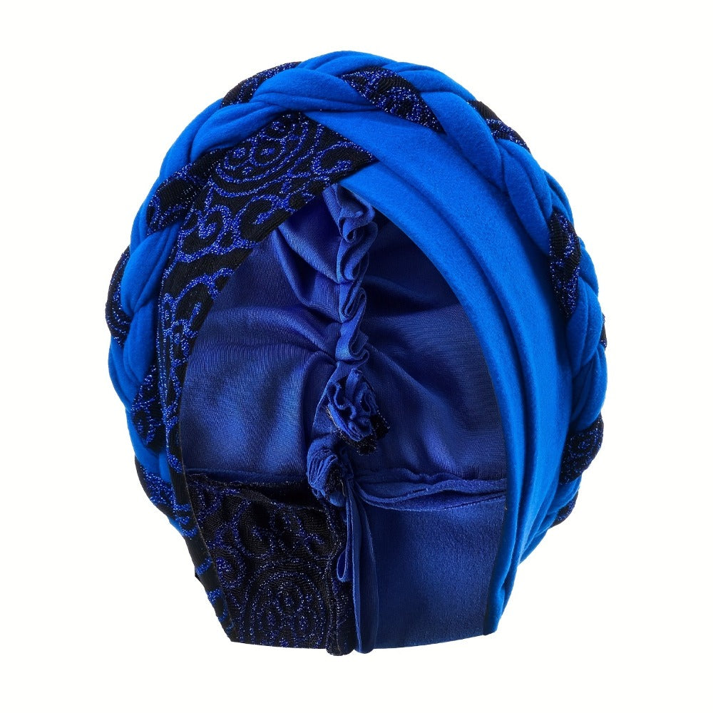 Turban Hats - Hat Women Braided Design Lace Stitching Solid Color Beanie - Chemo - product detail view 5