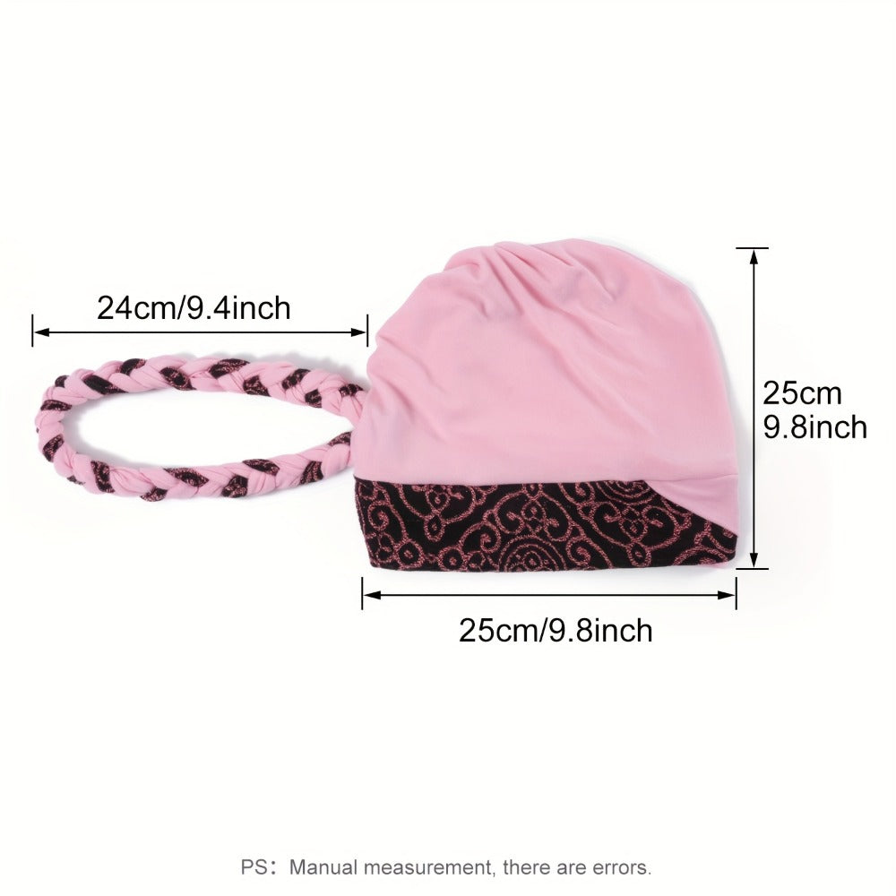Turban Hats - Hat Women Braided Design Lace Stitching Solid Color Beanie - Chemo - product detail view 6