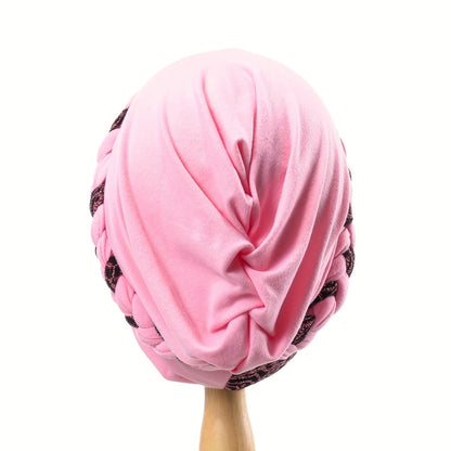 Turban Hats - Hat Women Braided Design Lace Stitching Solid Color Beanie - Chemo - product detail view 8