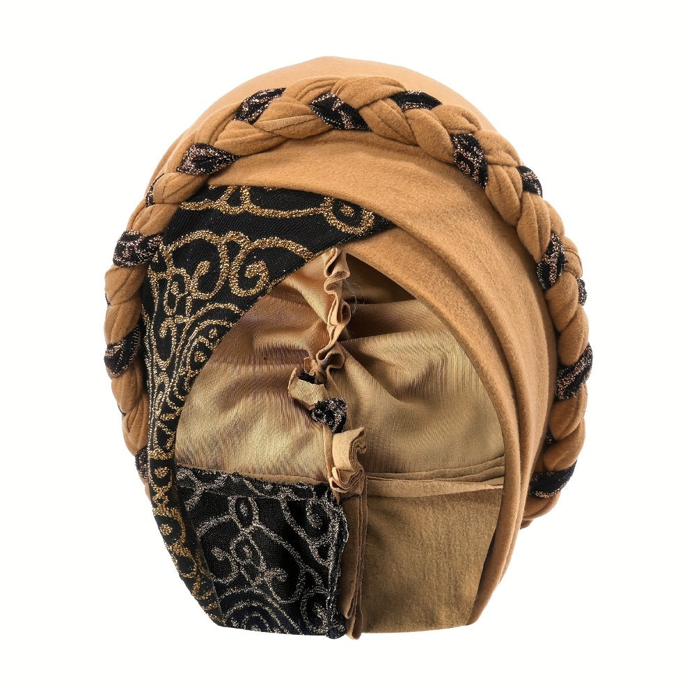 Turban Hats - Hat Women Braided Design Lace Stitching Solid Color Beanie - Chemo - product detail view 9