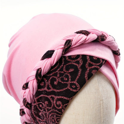 Turban Hats - Hat Women Braided Design Lace Stitching Solid Color Beanie - Chemo - product detail view 10
