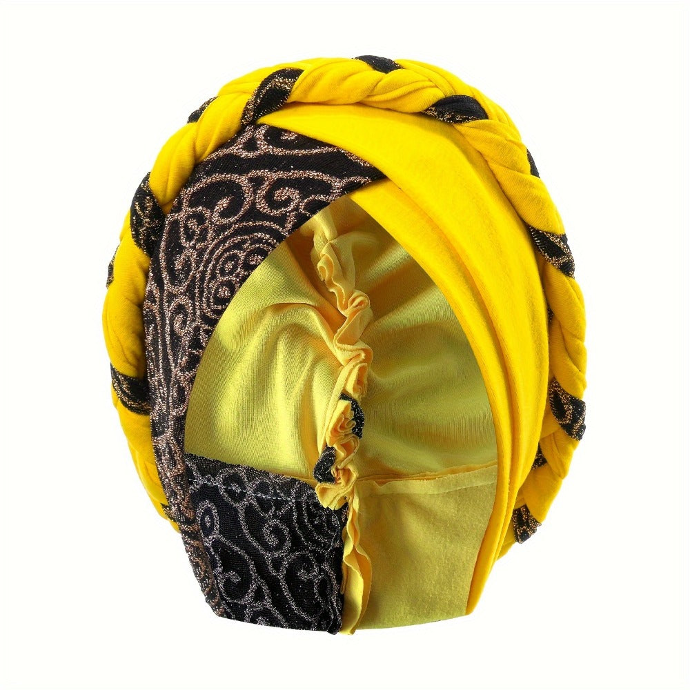 Turban Hats - Hat Women Braided Design Lace Stitching Solid Color Beanie - Chemo - product detail view 11