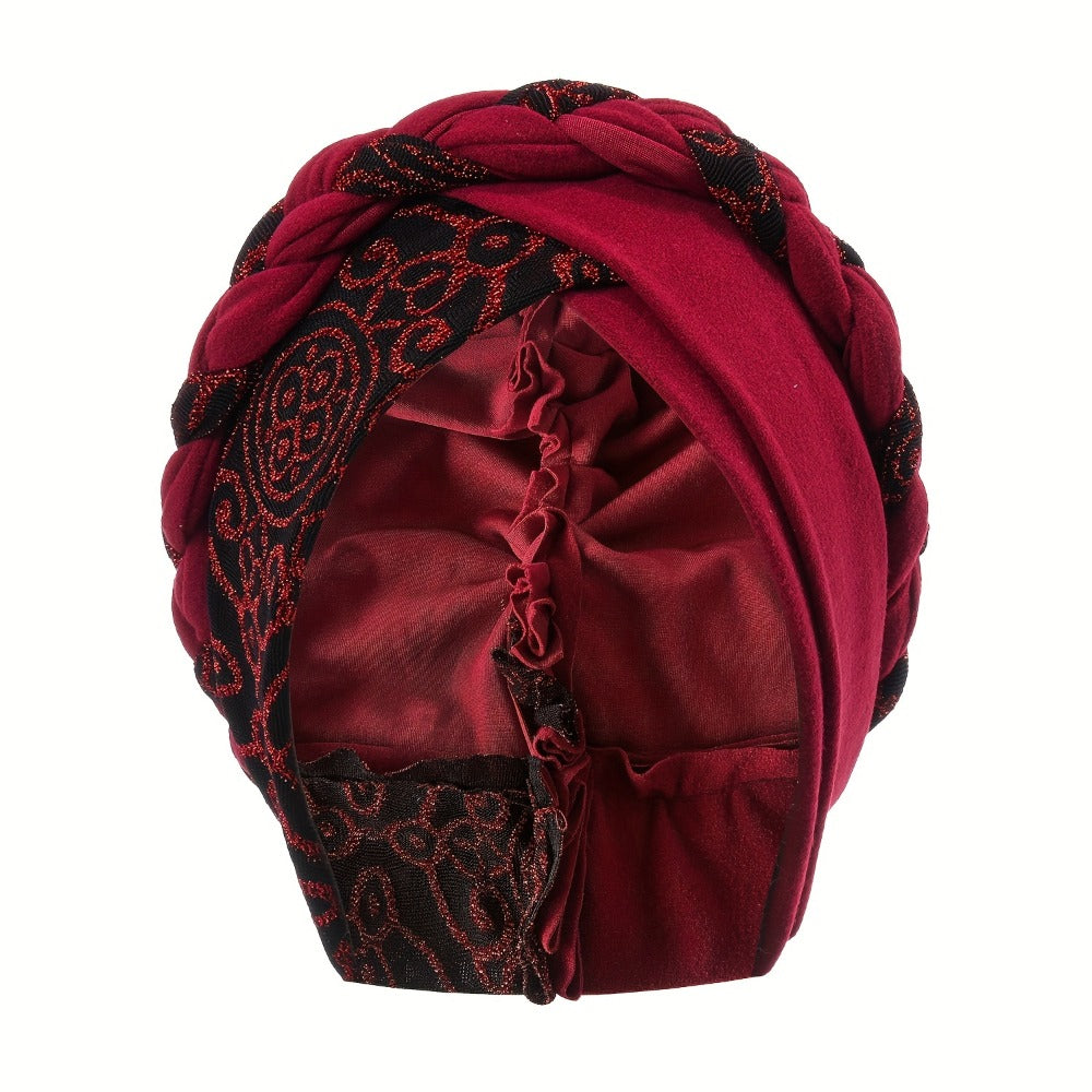 Turban Hats - Hat Women Braided Design Lace Stitching Solid Color Beanie - Chemo - product detail view 12