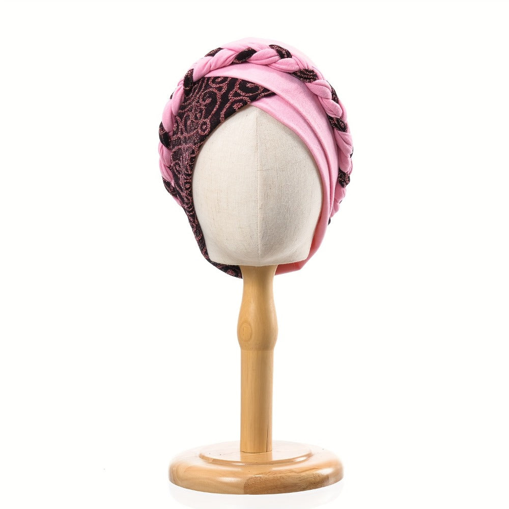 Turban Hats - Hat Women Braided Design Lace Stitching Solid Color Beanie - Chemo - product detail view 13