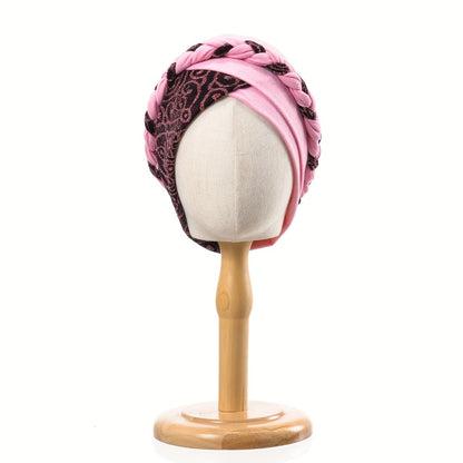 Turban Hats - Hat Women Braided Design Lace Stitching Solid Color Beanie - Chemo - product detail view 13