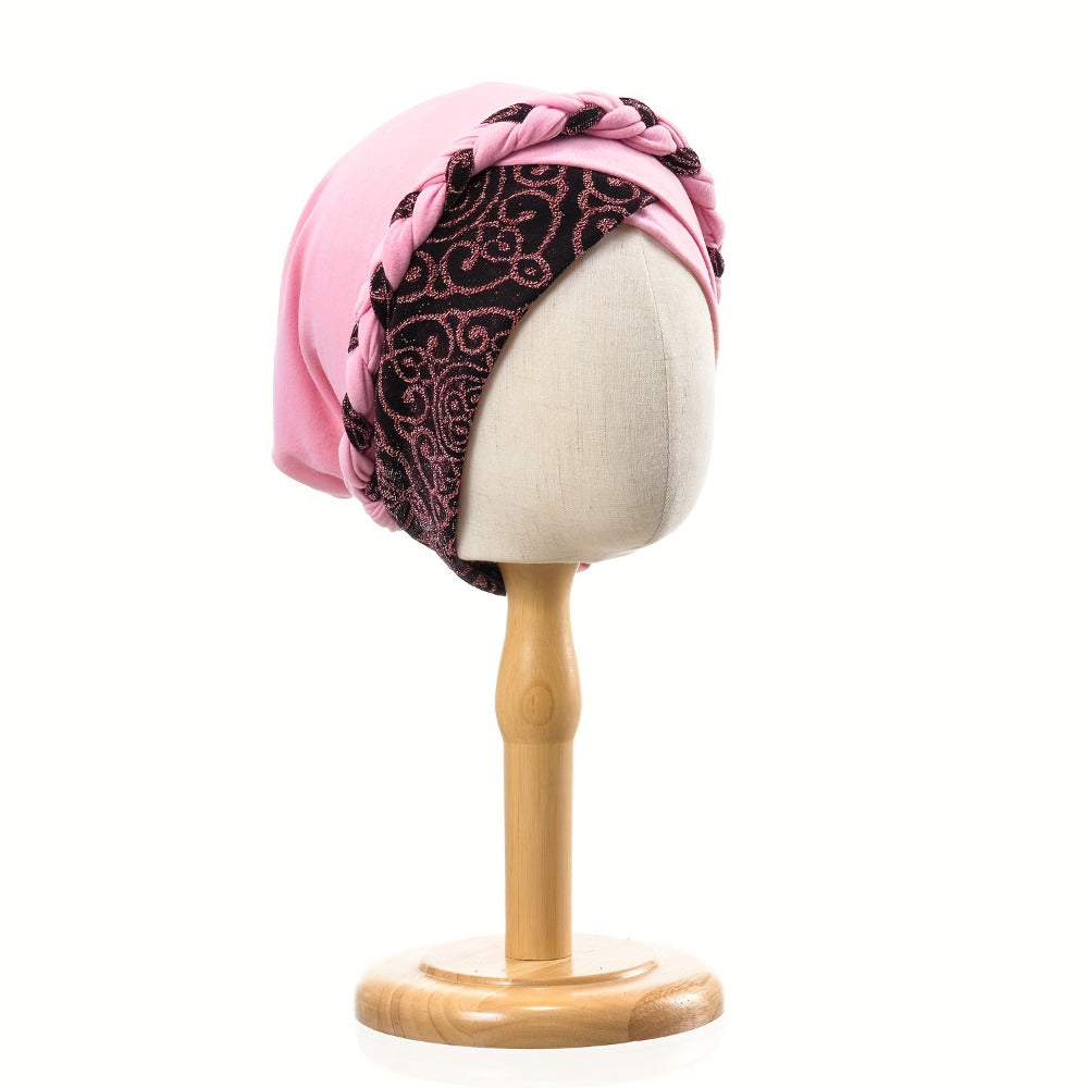 Turban Hats - Hat Women Braided Design Lace Stitching Solid Color Beanie - Chemo - product detail view 14
