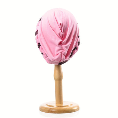 Turban Hats - Hat Women Braided Design Lace Stitching Solid Color Beanie - Chemo - product detail view 15