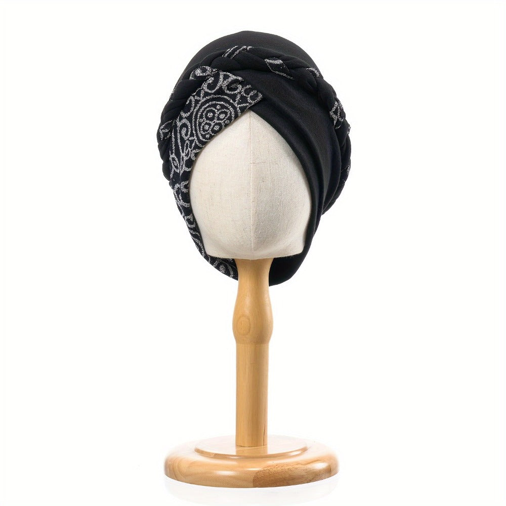 Turban Hats - Hat Women Braided Design Lace Stitching Solid Color Beanie - Chemo - product detail view 16