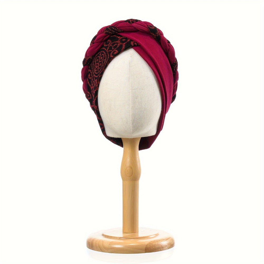 Turban Hats - Hat Women Braided Design Lace Stitching Solid Color Beanie - Chemo - product detail view 17