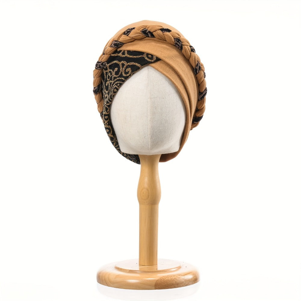 Turban Hats - Hat Women Braided Design Lace Stitching Solid Color Beanie - Chemo - product detail view 20