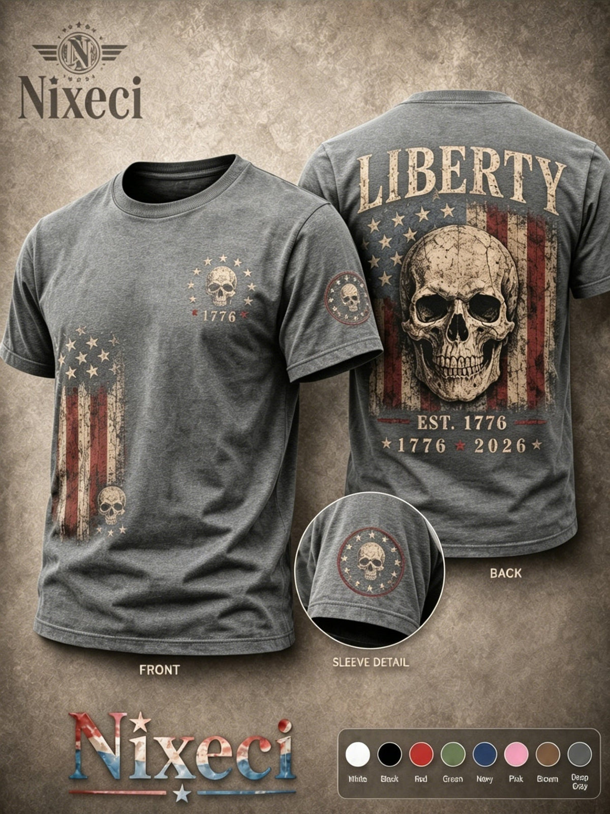 Unisex American Flag T-Shirt - Short Sleeve – Grey / Dark Green – view 11