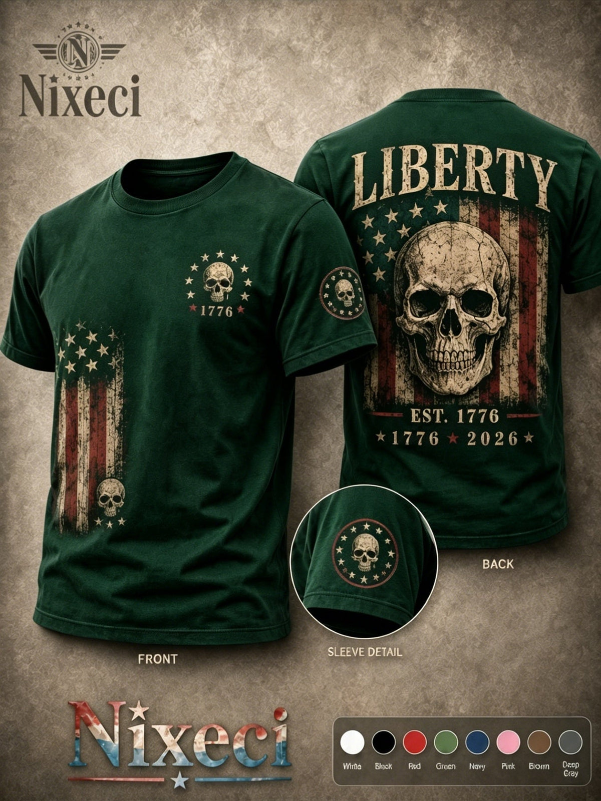 Unisex American Flag T-Shirt - Short Sleeve – Grey / Dark Green – view 12