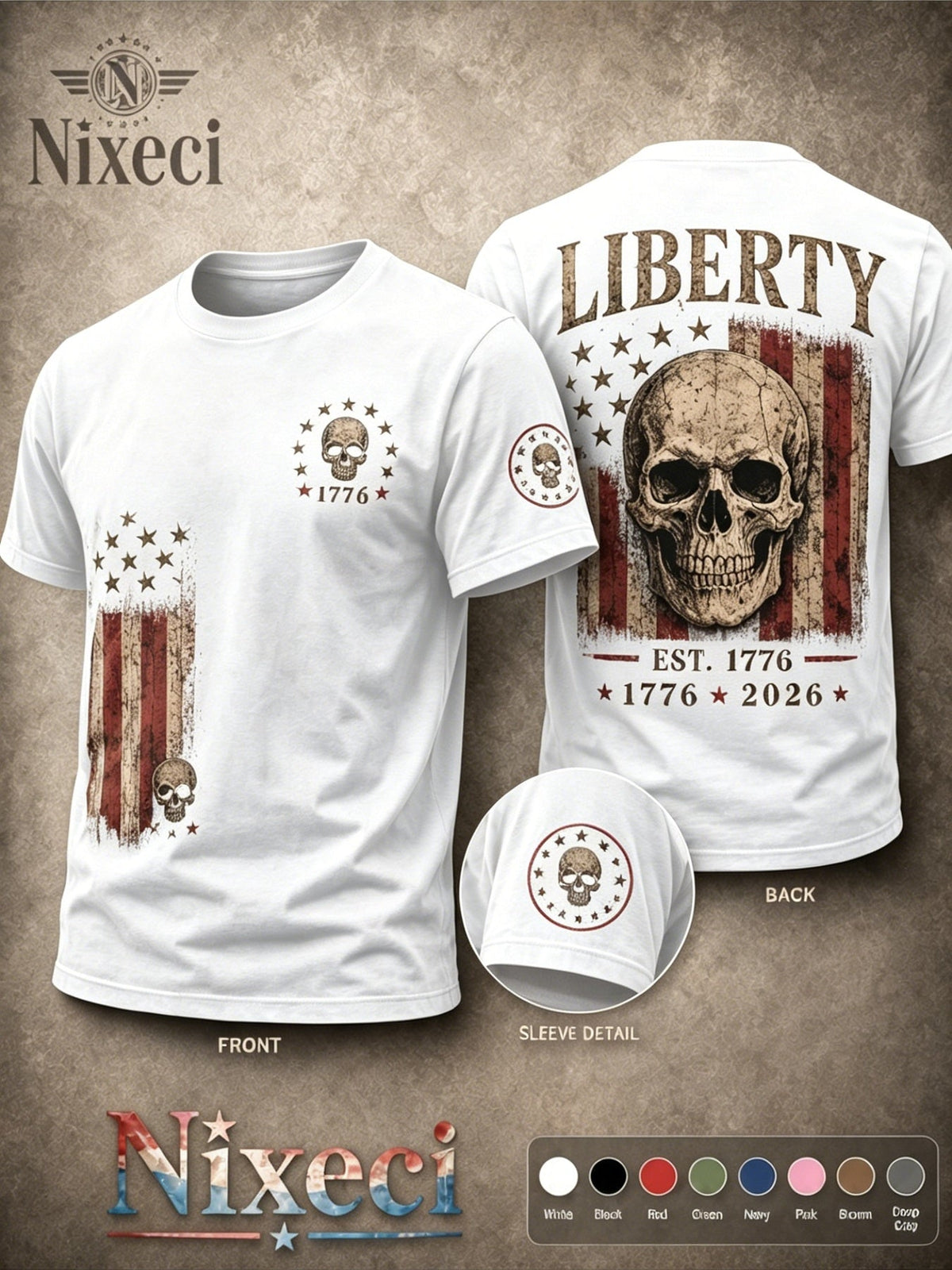 Unisex American Flag T-Shirt - Short Sleeve – Grey / Dark Green – view 14