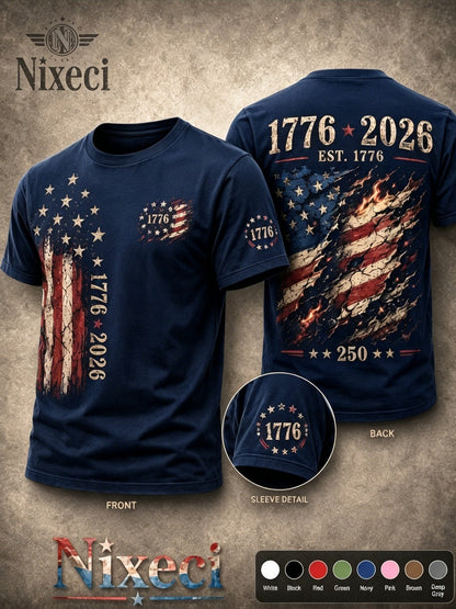 Unisex American Flag T-Shirt - Short Sleeve – Navy Color / White – main product image