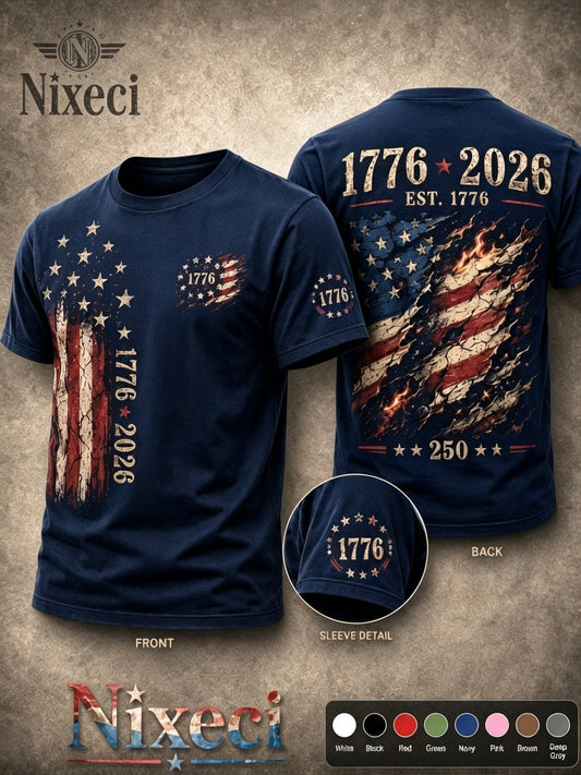 Unisex American Flag T-Shirt - Short Sleeve – Navy Color / White – main product image
