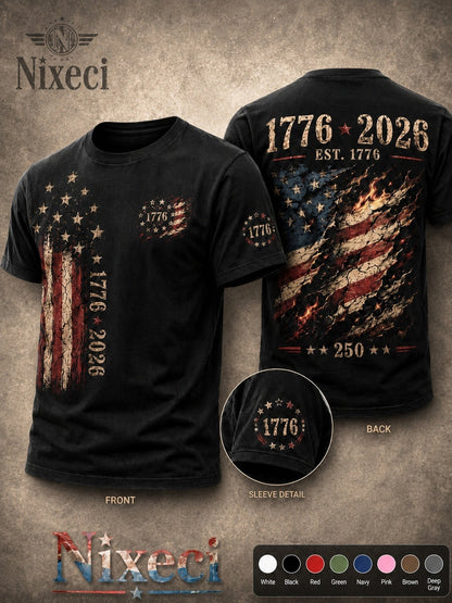 Unisex American Flag T-Shirt - Short Sleeve – Navy Color / White – Navy option – view 2