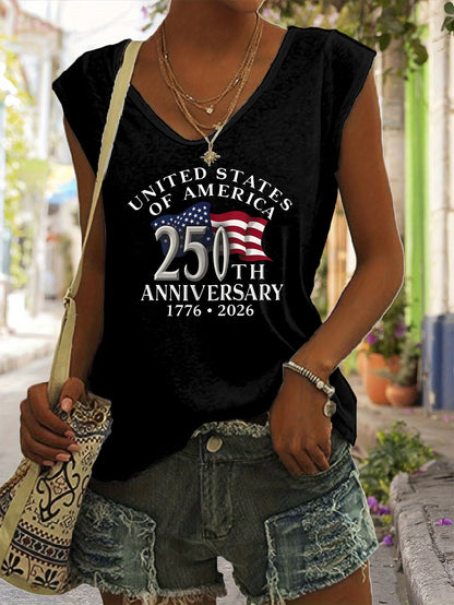 Unisex American Flag T-Shirt - Sleeveless detail view