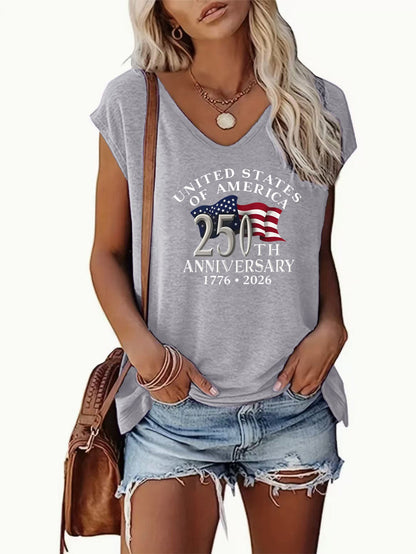Unisex American Flag T-Shirt - Sleeveless – Gray option – main product image