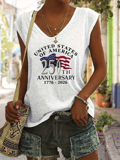 Unisex American Flag T-Shirt - Sleeveless – Gray option – view 2