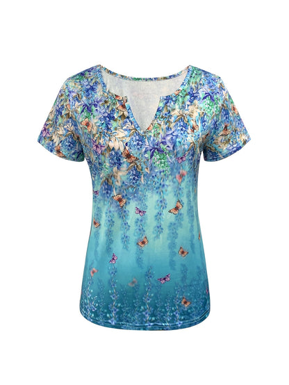 Unisex Butterfly Print T-Shirt - Short Sleeve – Blue Graphic Design 93829 detail view
