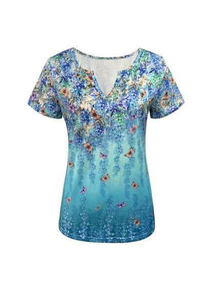 Unisex Butterfly Print T-Shirt - Short Sleeve – Blue / Navy Color detail view