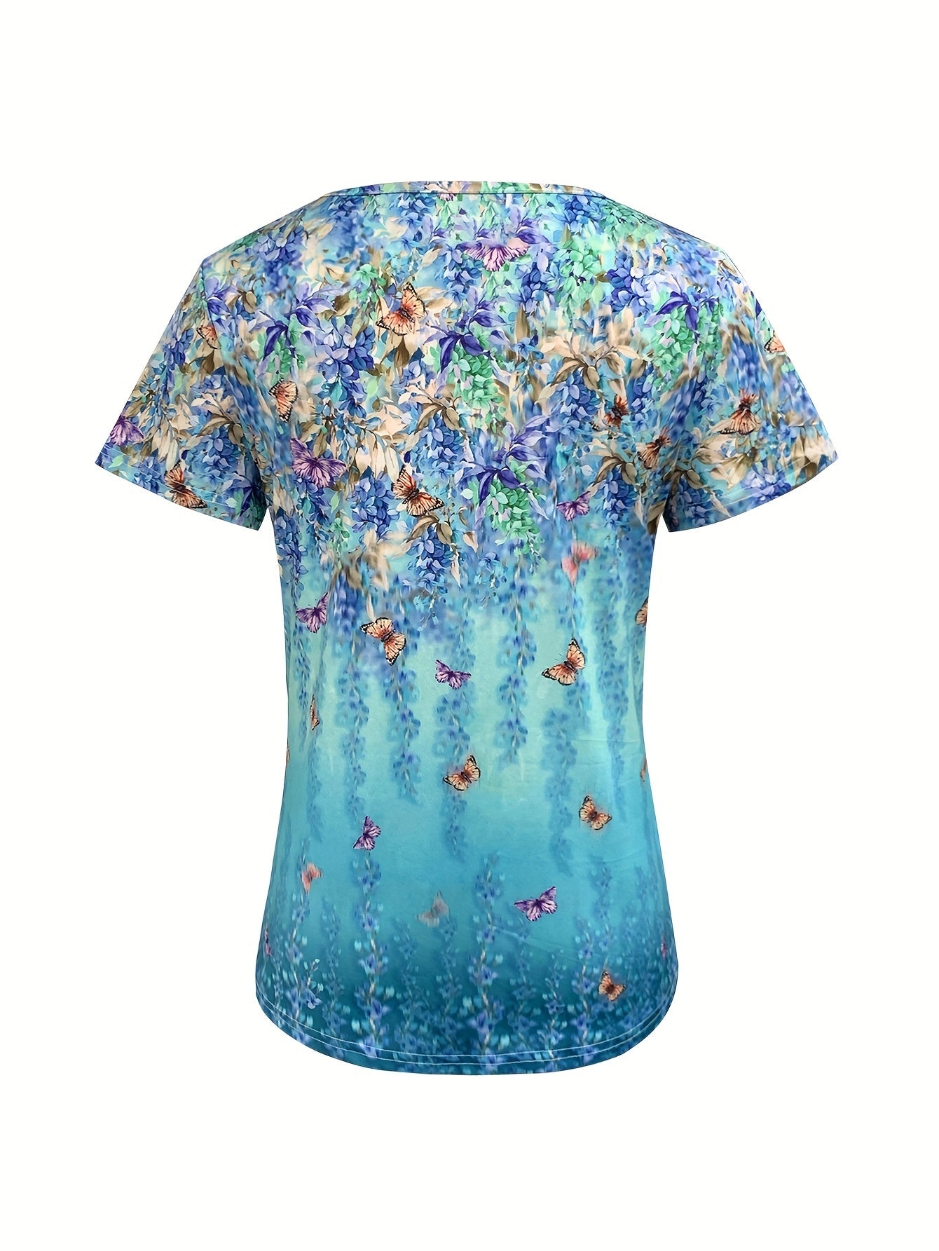 Unisex Butterfly Print T-Shirt - Short Sleeve – Blue / Navy Color detail view