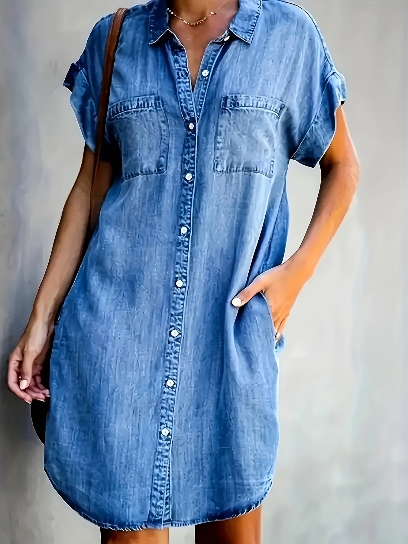 Unisex Casual Dress - Short Sleeve – Sky Blue detail view